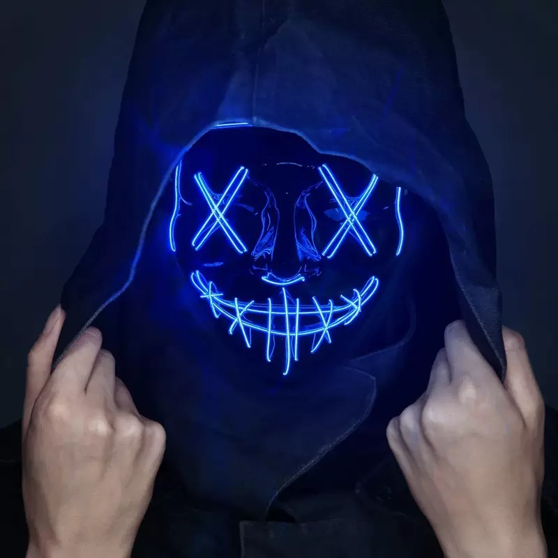 Led Light Therapy Face Mask - LED Glowing Black V-Shaped Mask, Masquerade