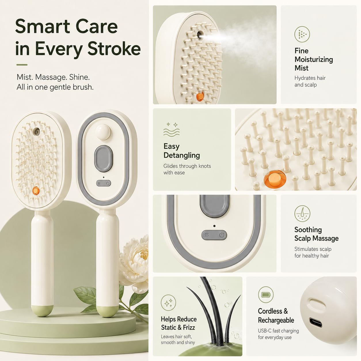 Massage - Electric Spray Hair Massage Comb 2in1